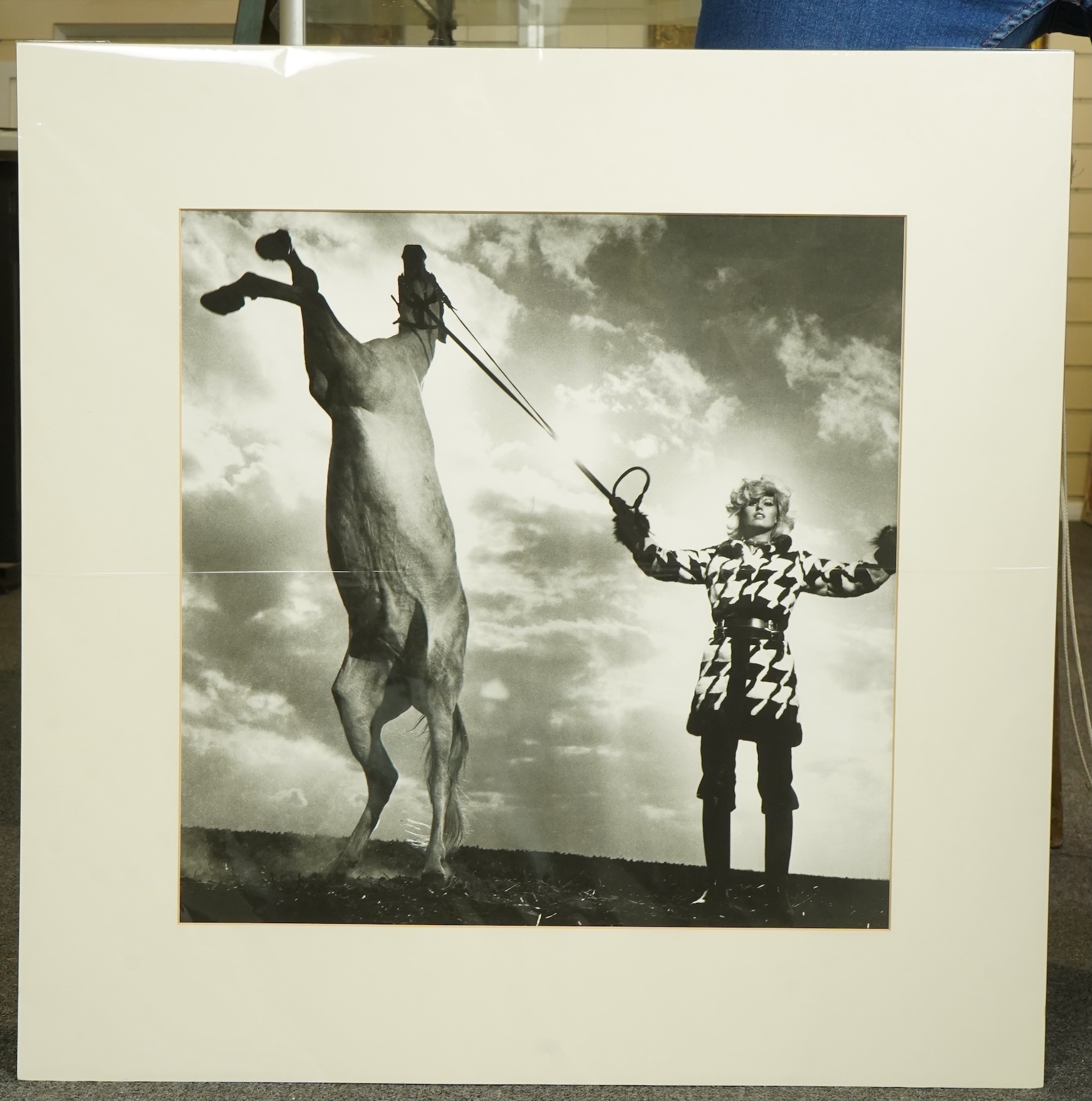 Helmut Newton (1920-2004), Model in Fur with Bear & Model with Rampant Horse, photolithographs (2), 66 x 44cm and 46 x 46cm